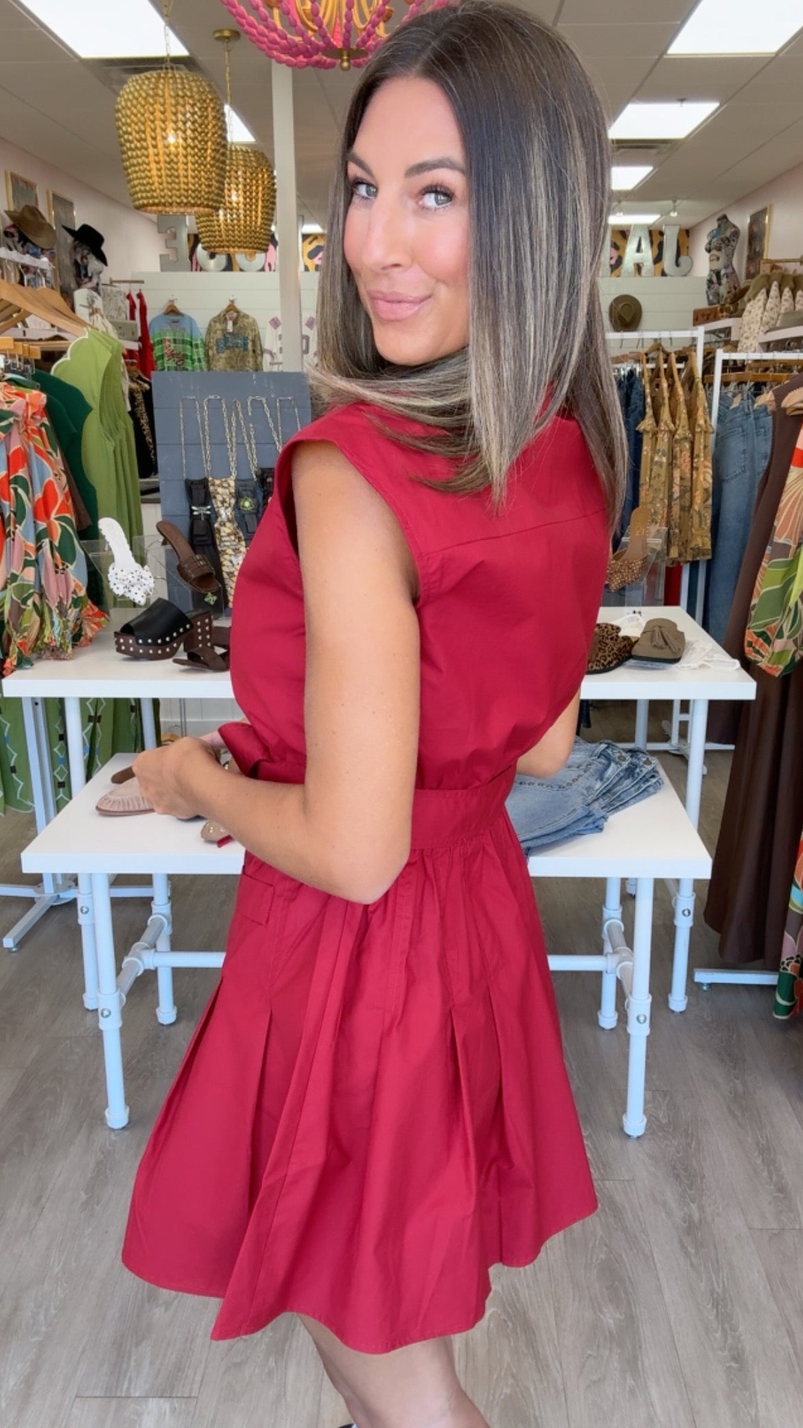Karlie | Maroon Solid Poplin Shirt Dress w/ Belt
