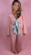 Red Gingham Sailor Collar Tie Front Pajamas