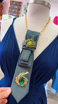 Tie Necklace | Grey + Green Brooches