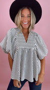 Black Stripe Puff Sleeve Top (1 LARGE)