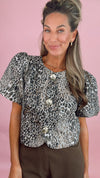 Black Button Down Puff Sleeve Top (1 LARGE)