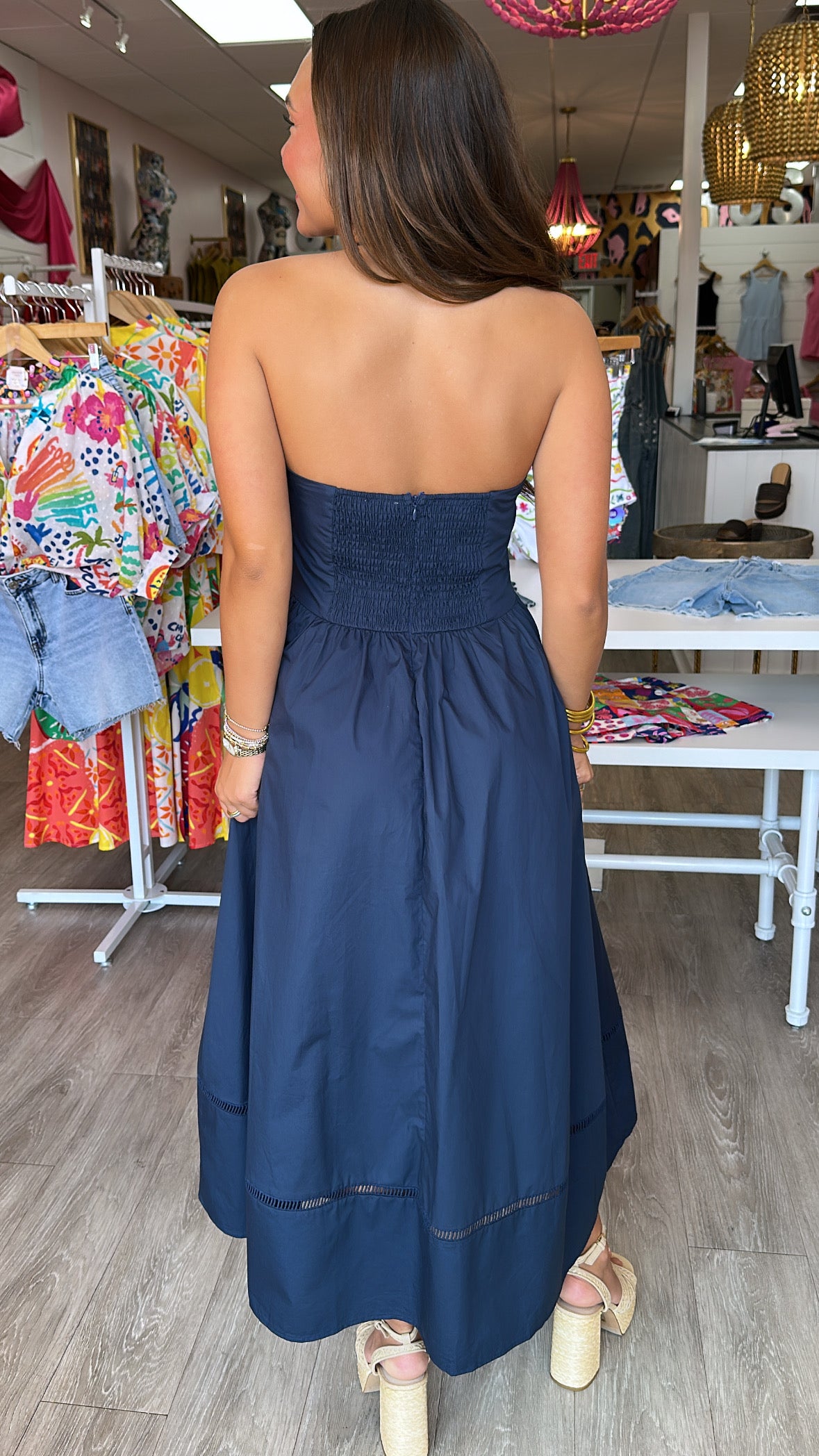 Moon River | Navy Halter Neck Basque Midi Dress