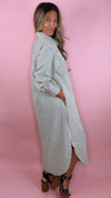 Hunter Green Stripe Button Down Midi Dress