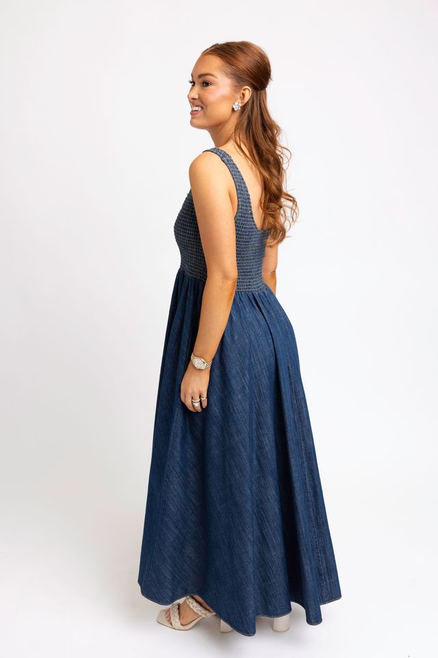 Karlie | Denim Smocked Tank Maxi