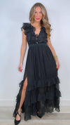 ASTR Tiara Black Ruffle Maxi Dress