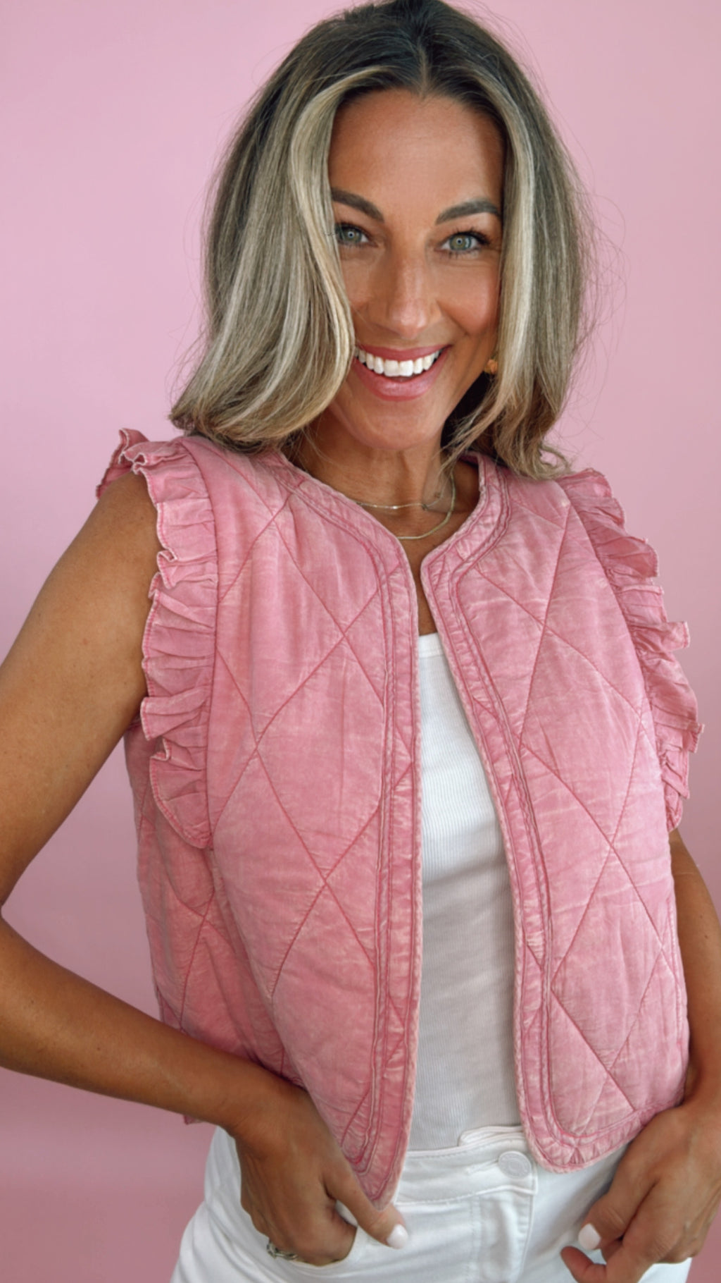 Mauve Quilted Flutter Sleeve Vest