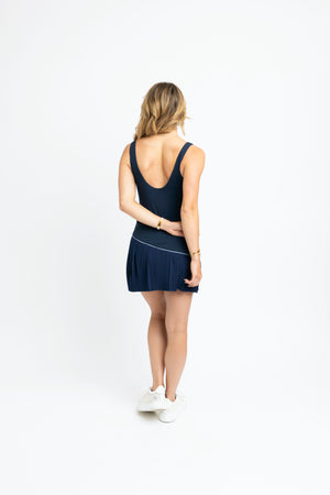 Karlie Navy Kourt Pleat Piping Contrast Athletic Dress