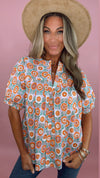 Karlie Floral Button Pleat Detail Top