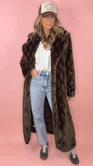 Long Pattern Fur Coat