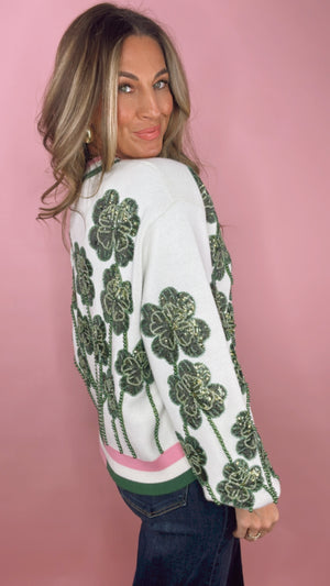 Queen of Shamrock Green + Pink Shamrock Cardigan