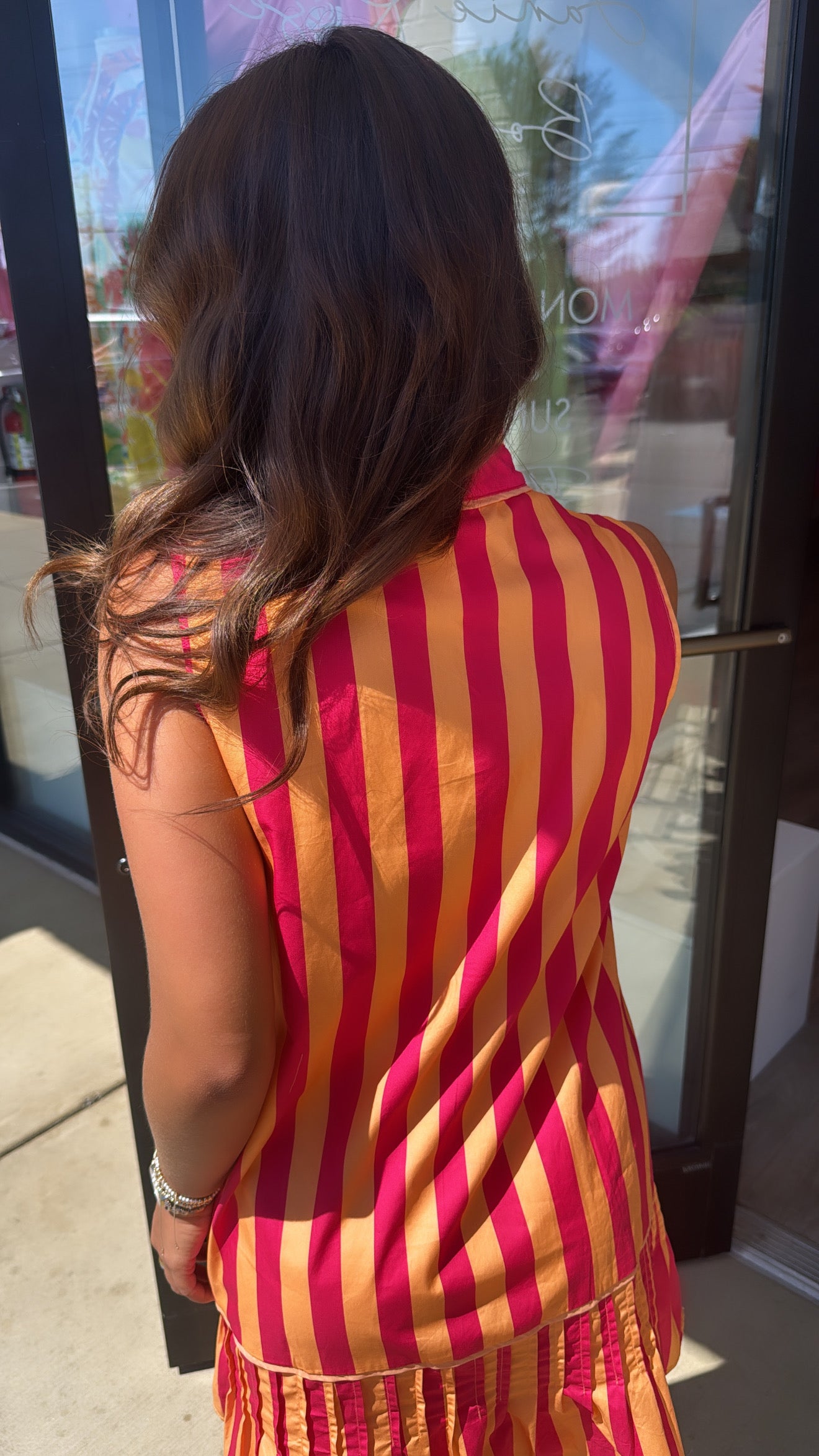Orange Sleeveless Ruffle Stripe Mini Dress