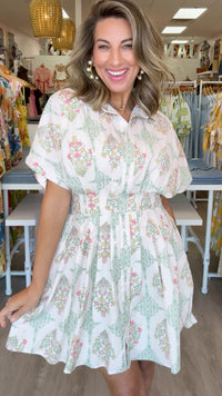 Karlie | Ivory Vintage Floral Button Shirt Dress