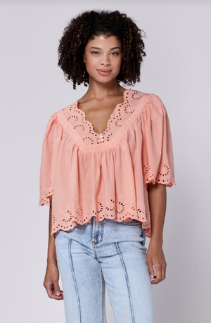 Lania Eyelet + Flutter Sleeve in Terracotta