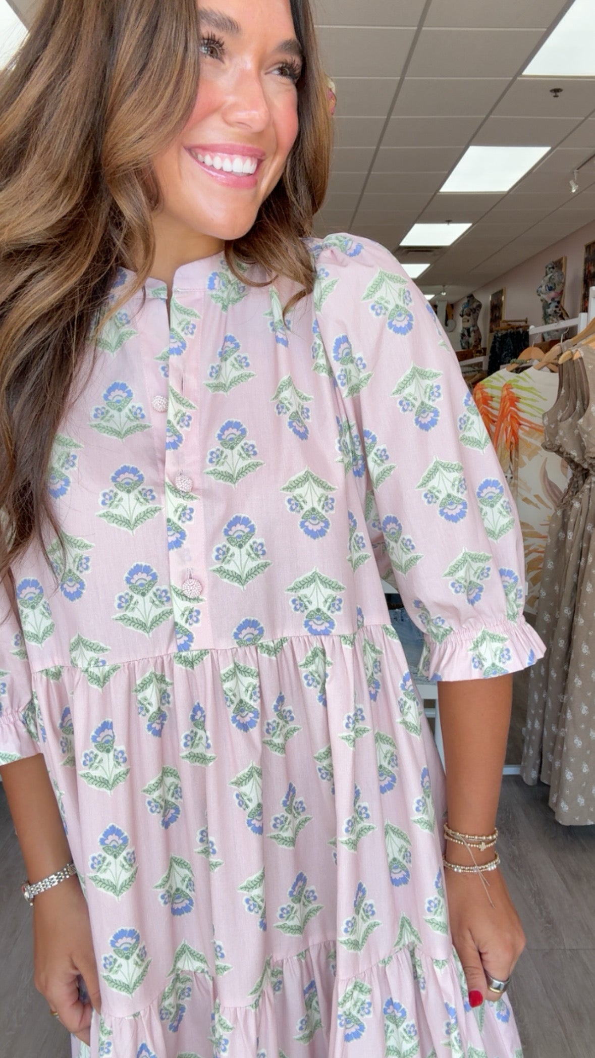 Karlie | Pink French Floral Tier Maxi Dress