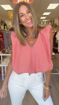 Karlie | Red Check Bubble Top