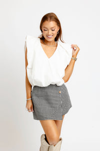 Karlie | Black Check Wrap Skort