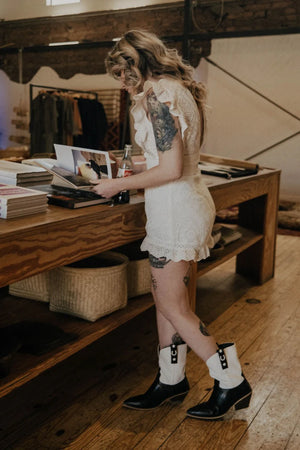 Marfa June Black and White Short Cowboy Boots