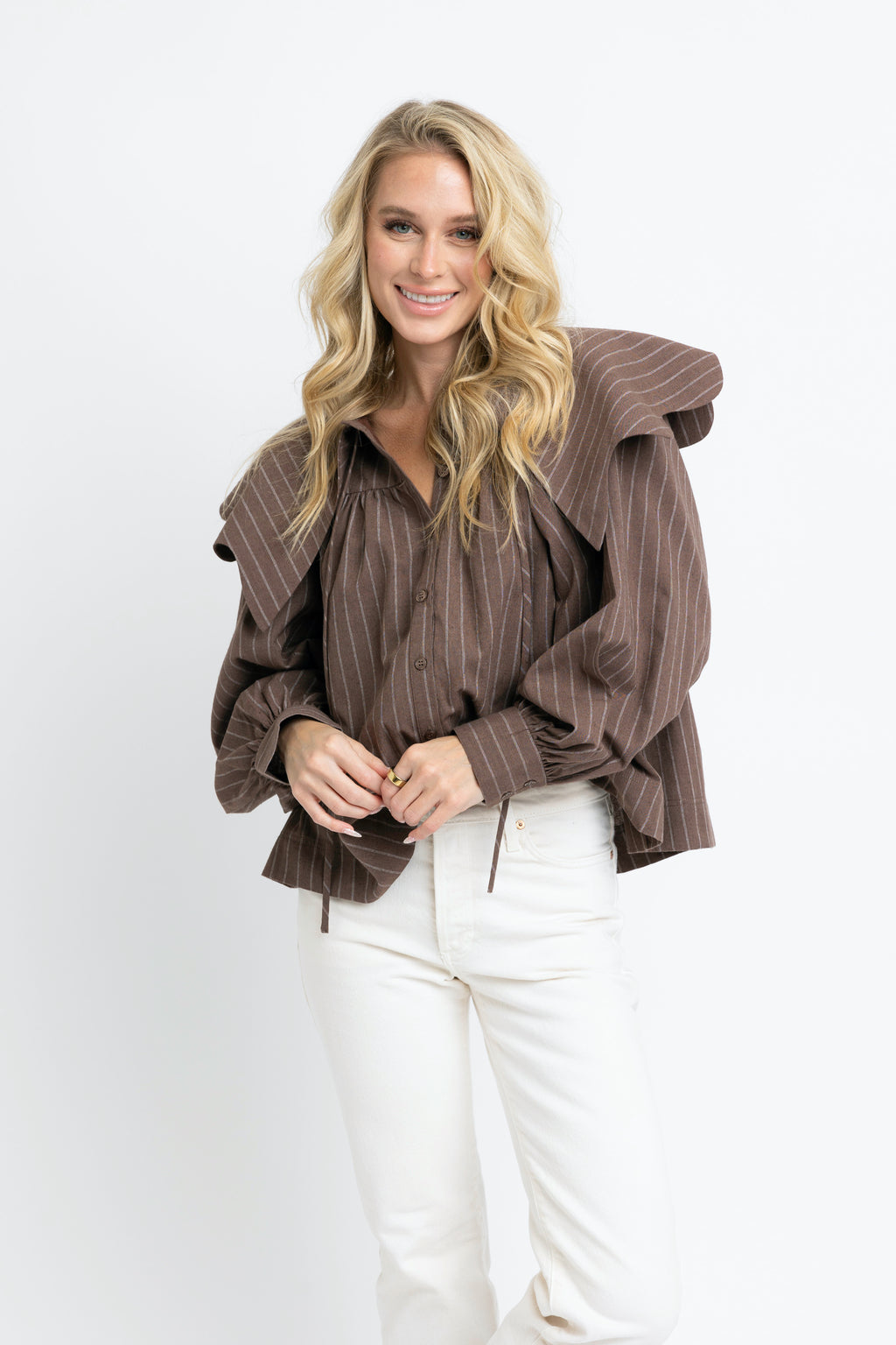 Karlie: Brown Stripe Peter Pan Collar Top (1 LARGE)