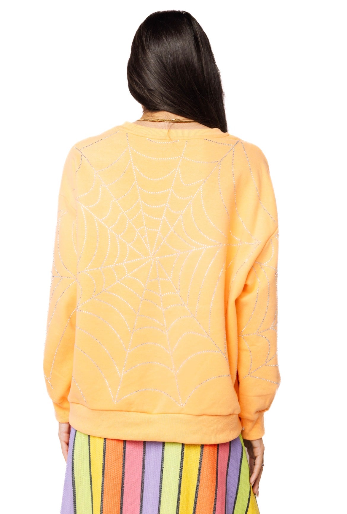Queen of Sparkles | Light Orange Oversized Spider on Web Sweatshirt