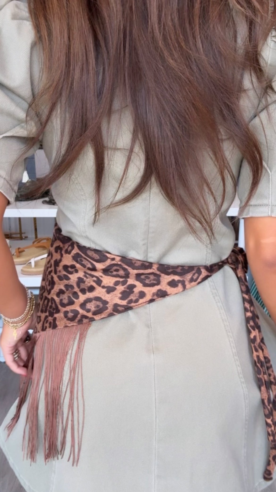 Leopard + Fringe Waist Scarf