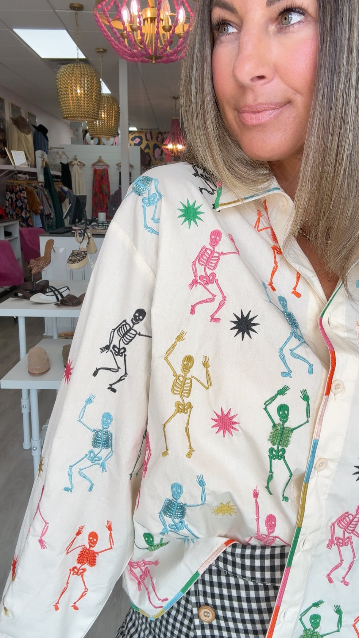 Queen of Sparkles | Skeleton Cotton Buttondown Top