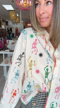 Queen of Sparkles | Skeleton Cotton Buttondown Top