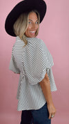 Black Stripe Puff Sleeve Top (1 LARGE)