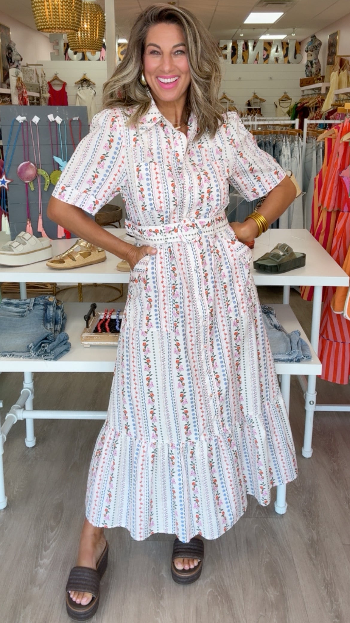 Karlie | Ivory French Floral Belted Maxi Dress (1 SMALL)