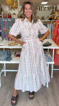 Karlie | Ivory French Floral Belted Maxi Dress (1 SMALL)