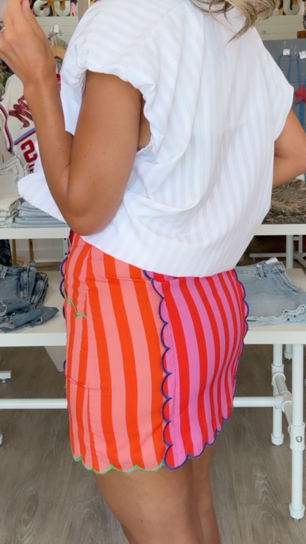 Karlie | Fuchsia Stripe Colorblock Scallop Skirt (SKIRT ONLY) (1 SMALL)