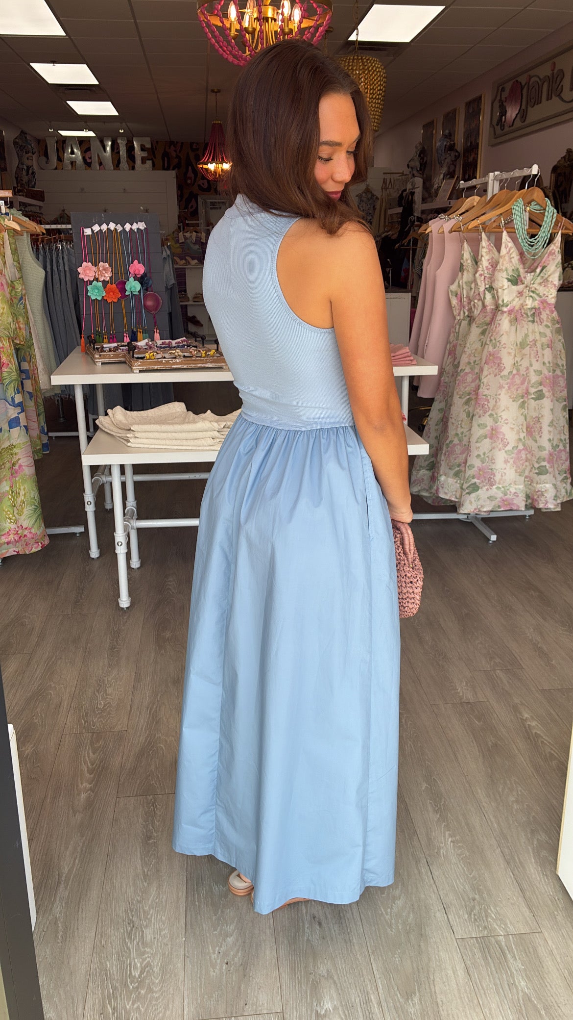 Karlie | Blue Solid Mock Maxi Dress