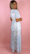 Blue Floral Pearl Collar Maxi