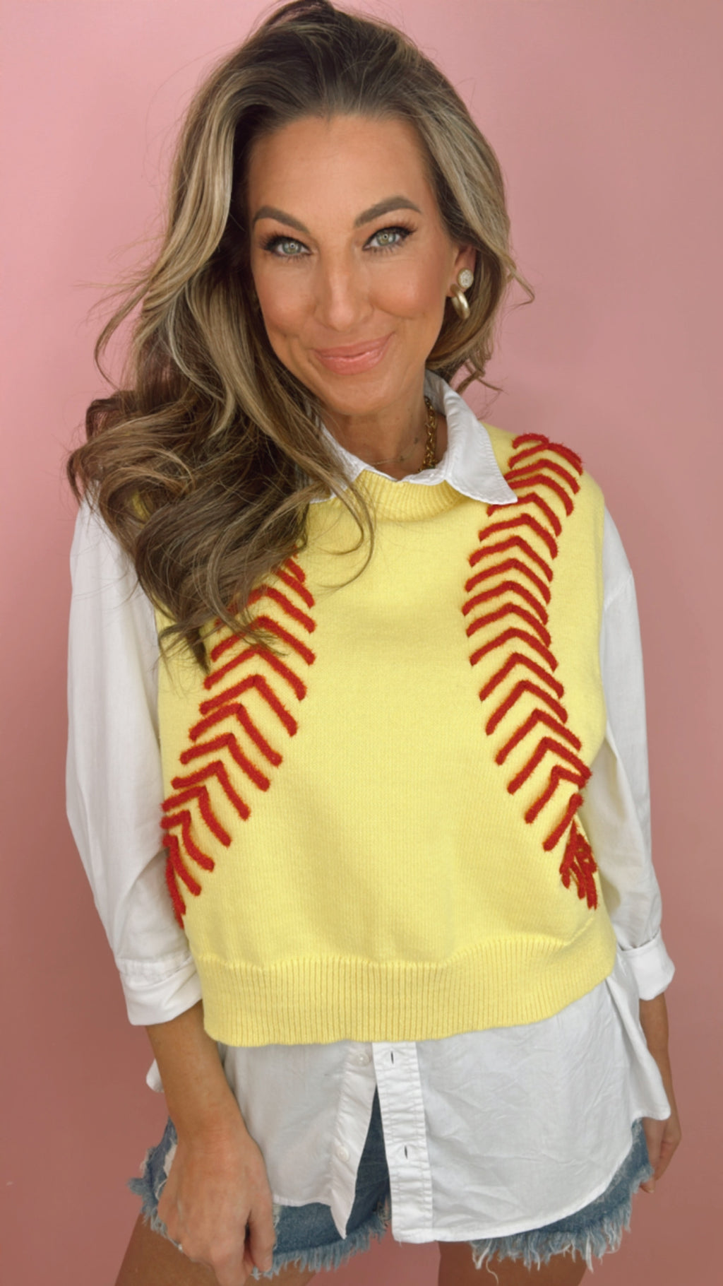 Queen of Sparkles Yellow Softball Sweater Vest