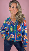 Queen of Sparkles Blue Multi Jewel Ornaments Button Cardigan