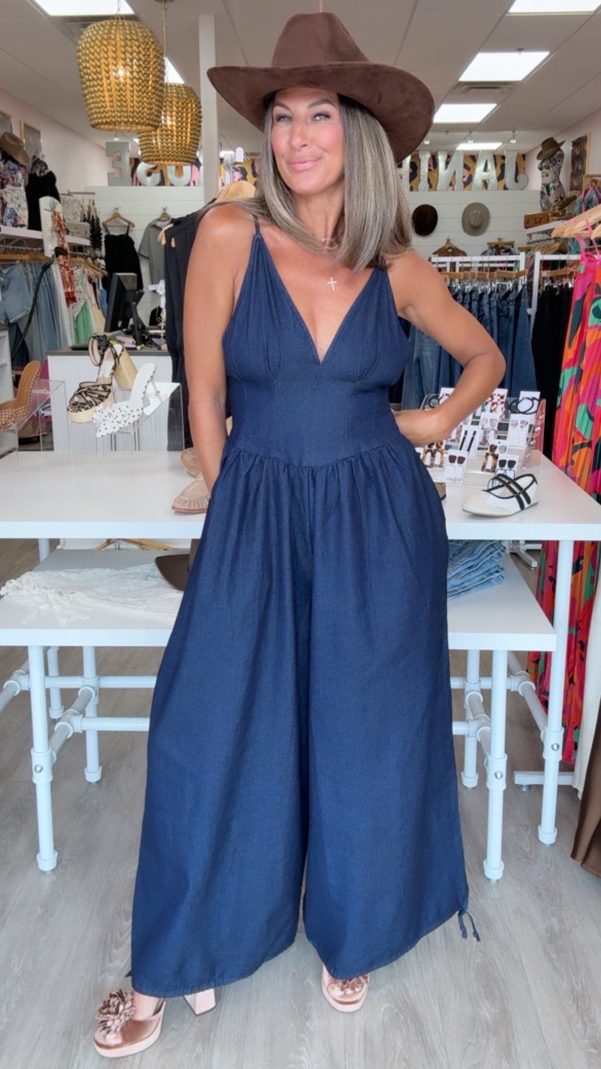 Klesis | Denim Plunge COrset Balloon Jumpsuit