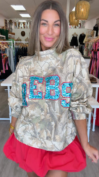 Queen of Sparkles Ole Miss REBS Mock Neck Camo Sweatshirt