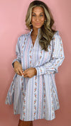 Karlie Periwinkle French Floral V-Neck Dress (1 SMALL)
