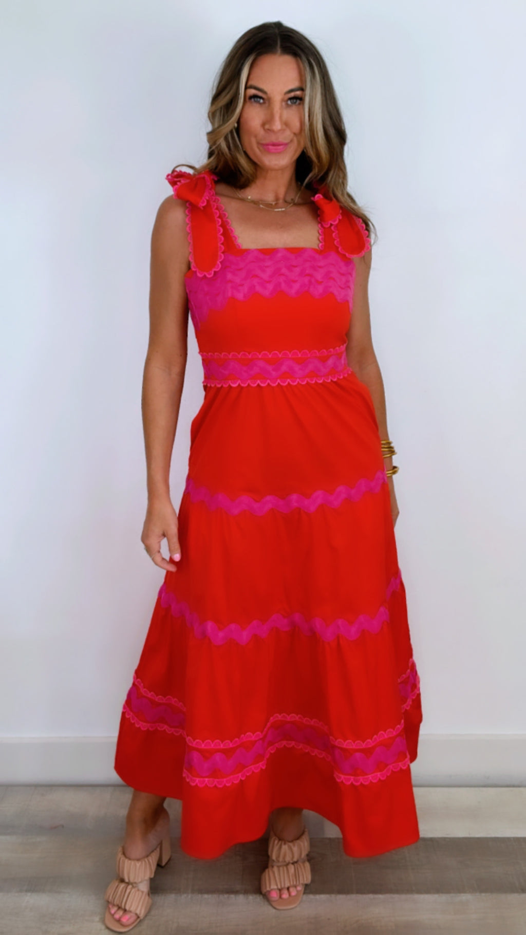 Celia B Jade Red/ Pink Midi Dress (XS)