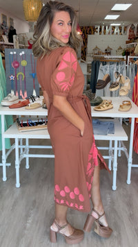 Ivy Jane Brown Placket Embroidered Dress
