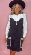 Rylee + Cru Washed Black V-Neck Overall Dress