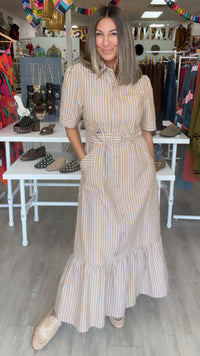 Karlie | Mocha Menswear Stripe Maxi Dress