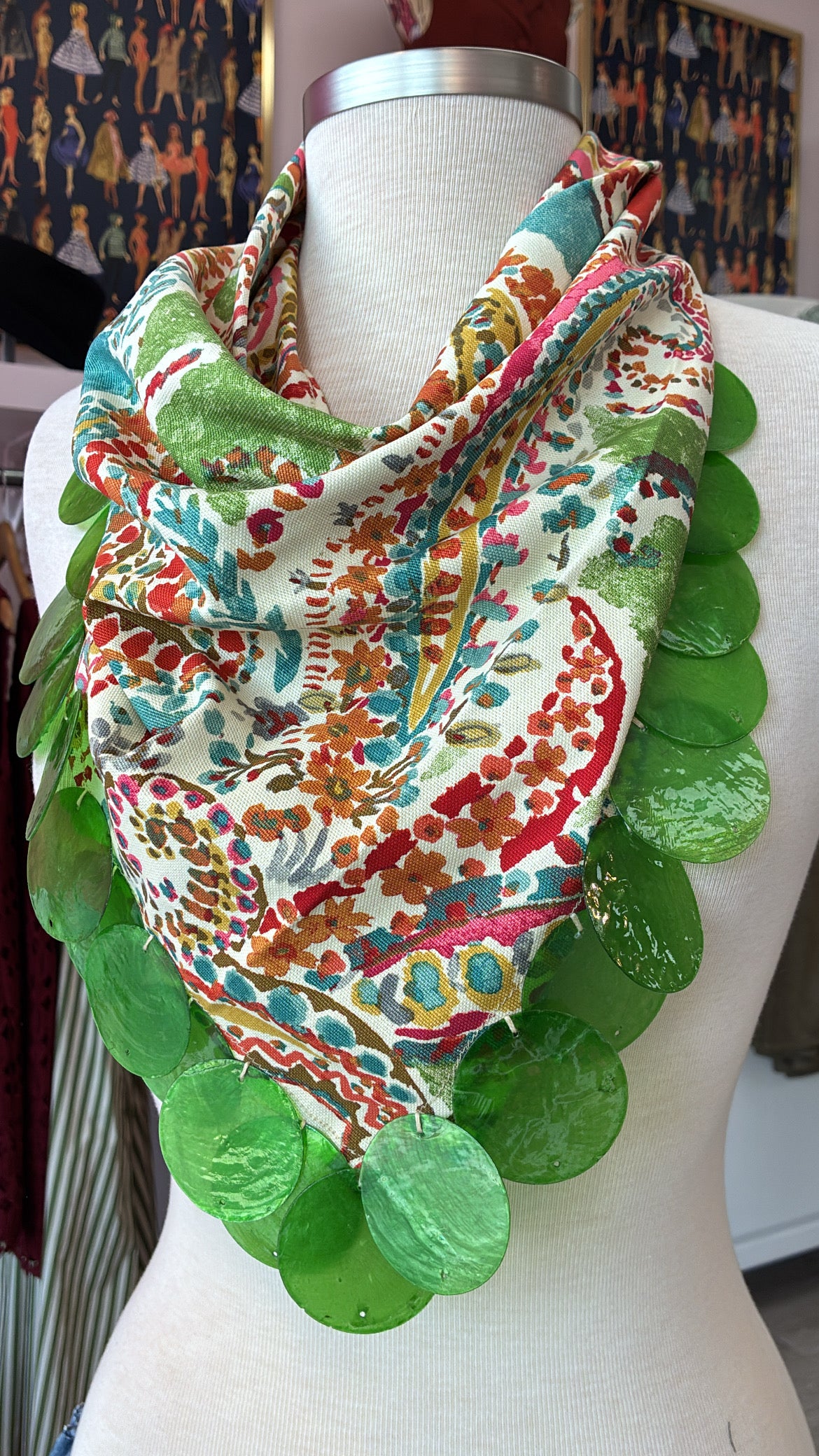 Fall Paisley Neck Scarf w/ Green Circle Beads