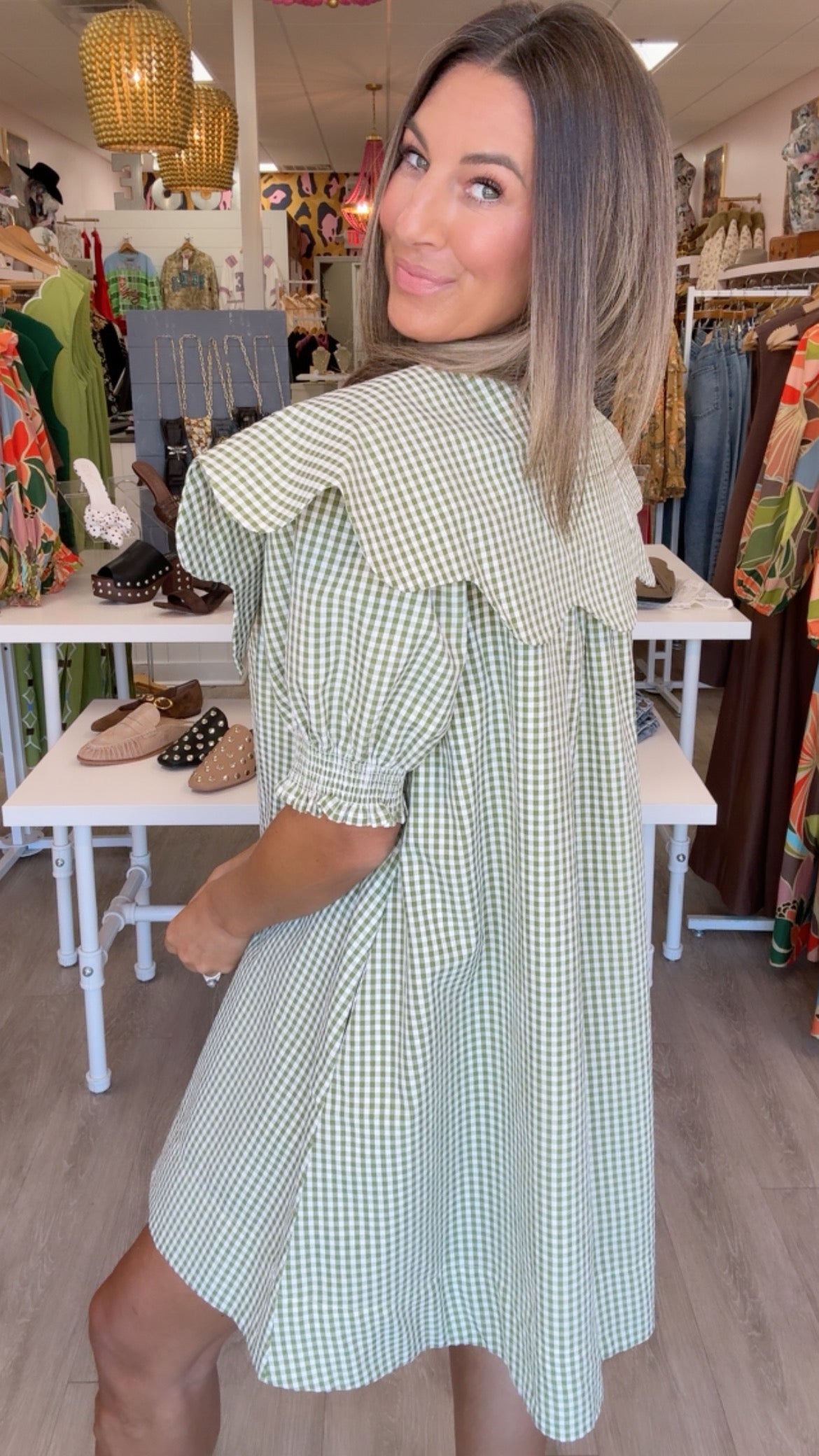 Karlie | Citrine Check Collar Dress