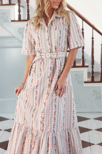 Karlie | Ivory French Floral Belted Maxi Dress