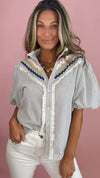 THML Striped Puff Sleeve Button Down Top (SMALL)