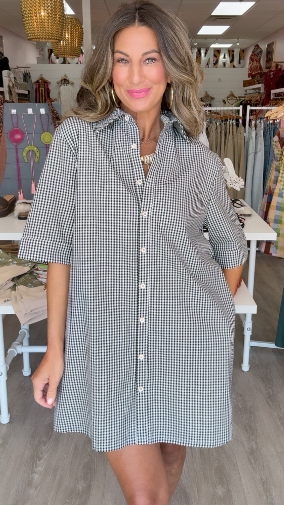 Karlie | Black Check Shirt Dress (1 LARGE)