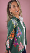 Queen of Sparkles Plaid & Stripe Christmas Tree Button Up Top