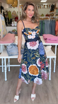 Dress the Population | Carlita Navy Floral Midi