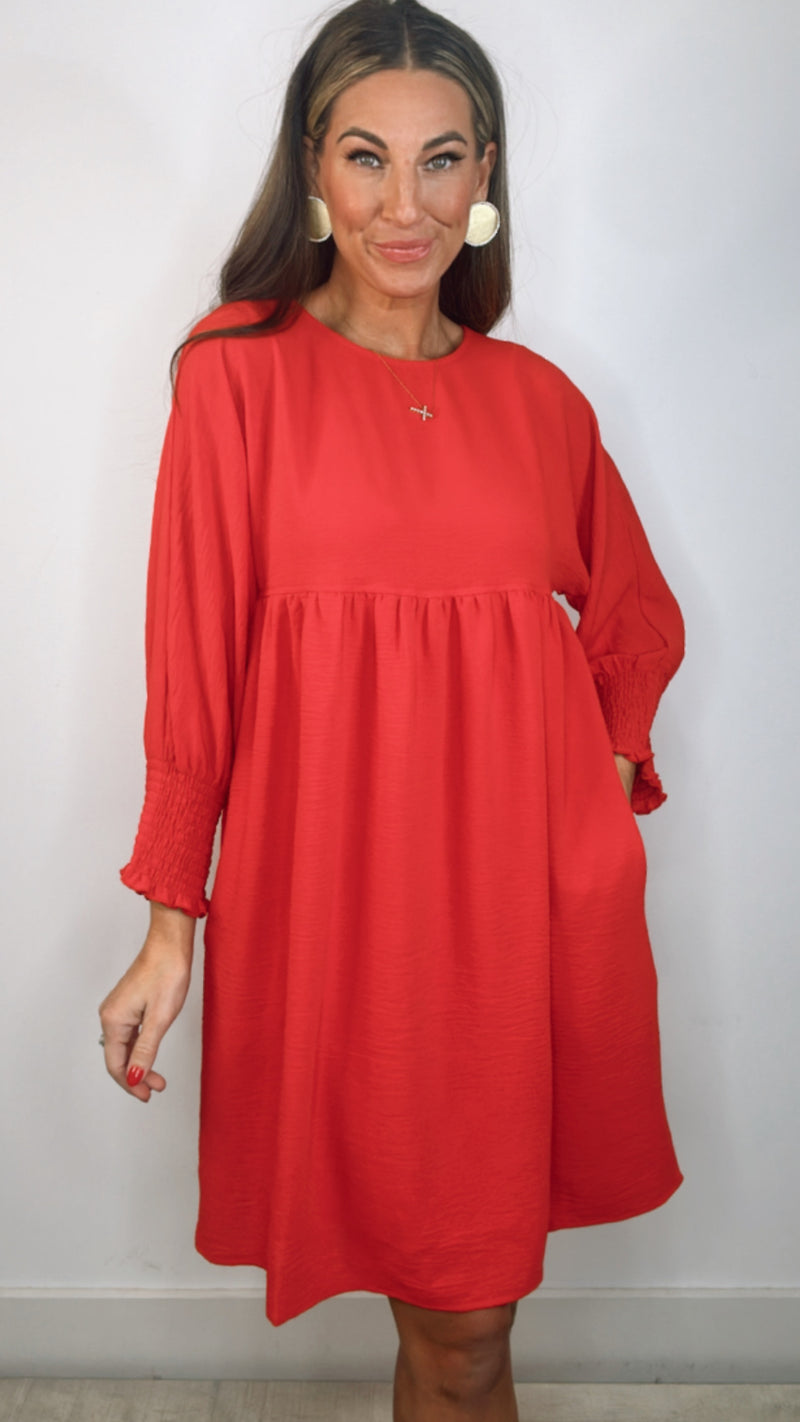 Ivy Jane Red Shirred Sleeve Dress