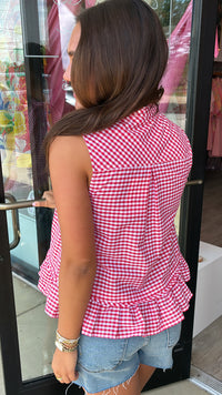 Red Sleeveless Gingham Tie Top (1 LARGE)